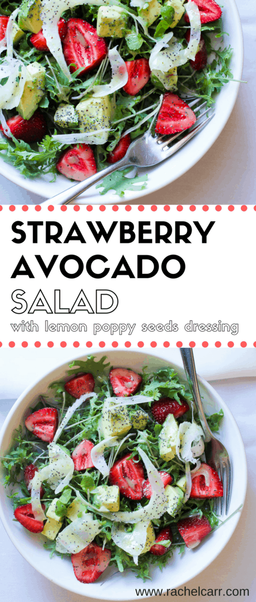 Vegan Strawberry Avocado + Fennel Salad with lemon poppy seed dressing