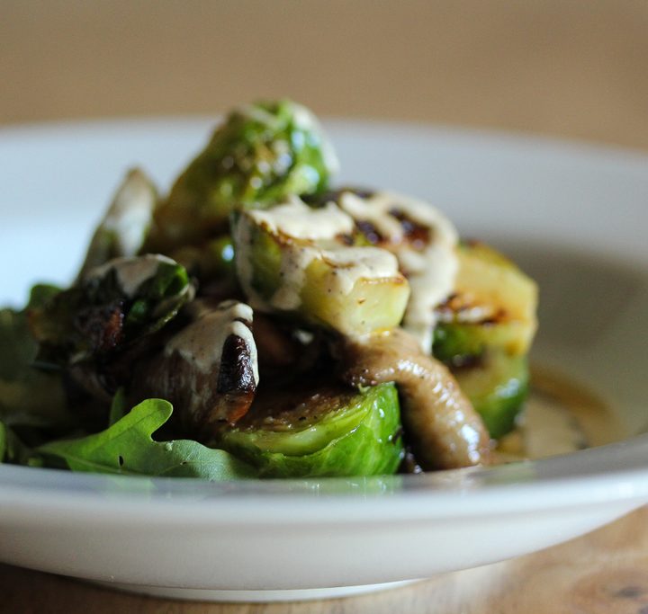 Pan Seared Brussels Sprouts and Shiitakes