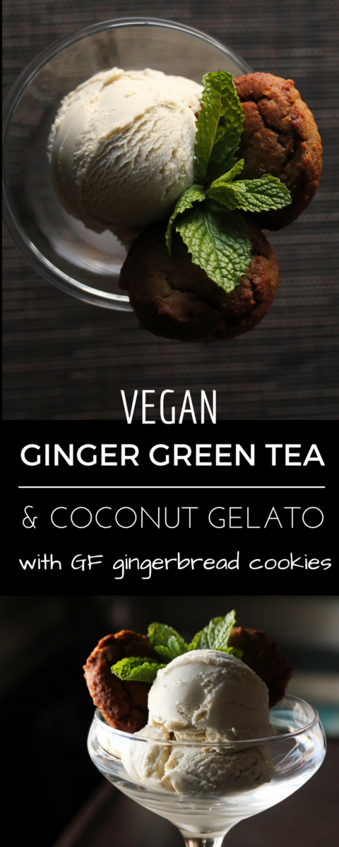 Vegan Green Tea Gelato with gingerbread cookies