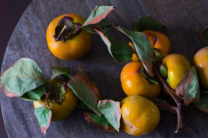 Sake Braised Persimmons + Oyster Mushrooms-a savory vegan take on a quintessential fall fruit