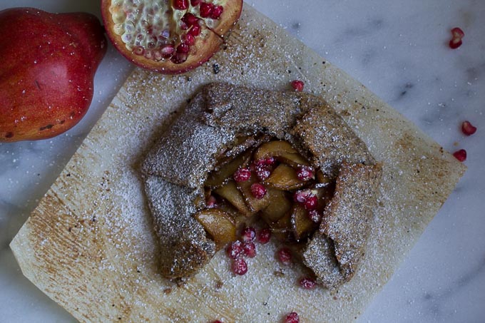Vegan and Paleo Pear and Pomegranate Galette-easy, grain free and refined sugar free!