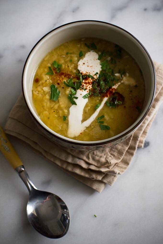 Vegan Red Lentil Soup, scented with coriander and smoky paprika