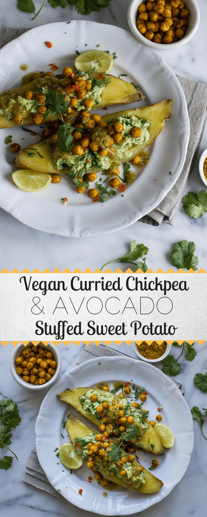 Curried Chickpea and Avocado stuffed sweet potato make an easy and super nutritious vegan supper!
