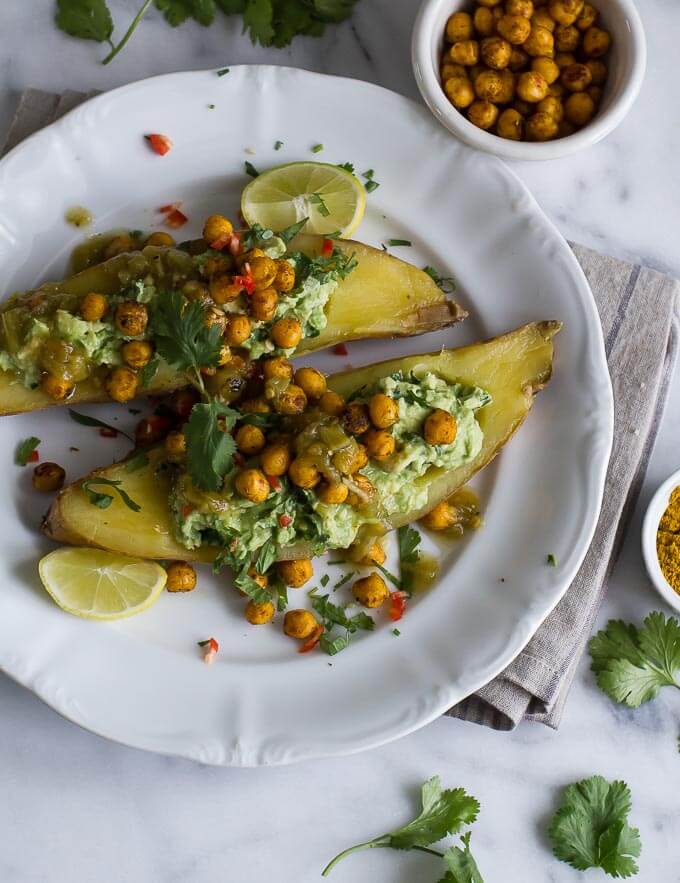 Curried Chickpea and avocado stuffed sweet potato make an easy and super nutritious vegan supper!