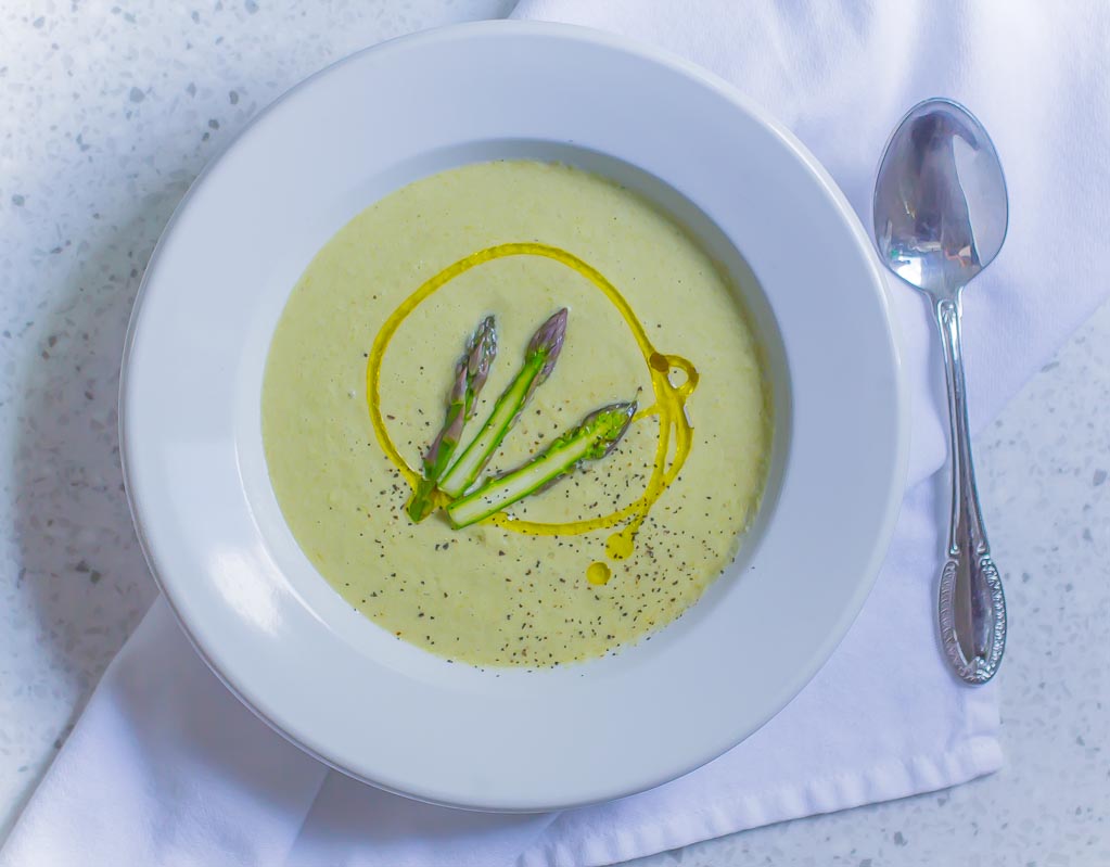 Light and creamy Cream of Asparagus Soup with almond milk and tarragon is a perfect spring time lunch.