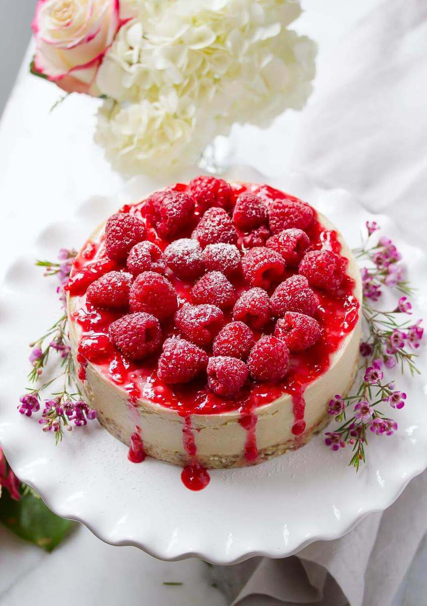 Decadent but healthy, Raspberry White Chocolate Cheesecake is dairy-free, gluten-free and raw vegan!