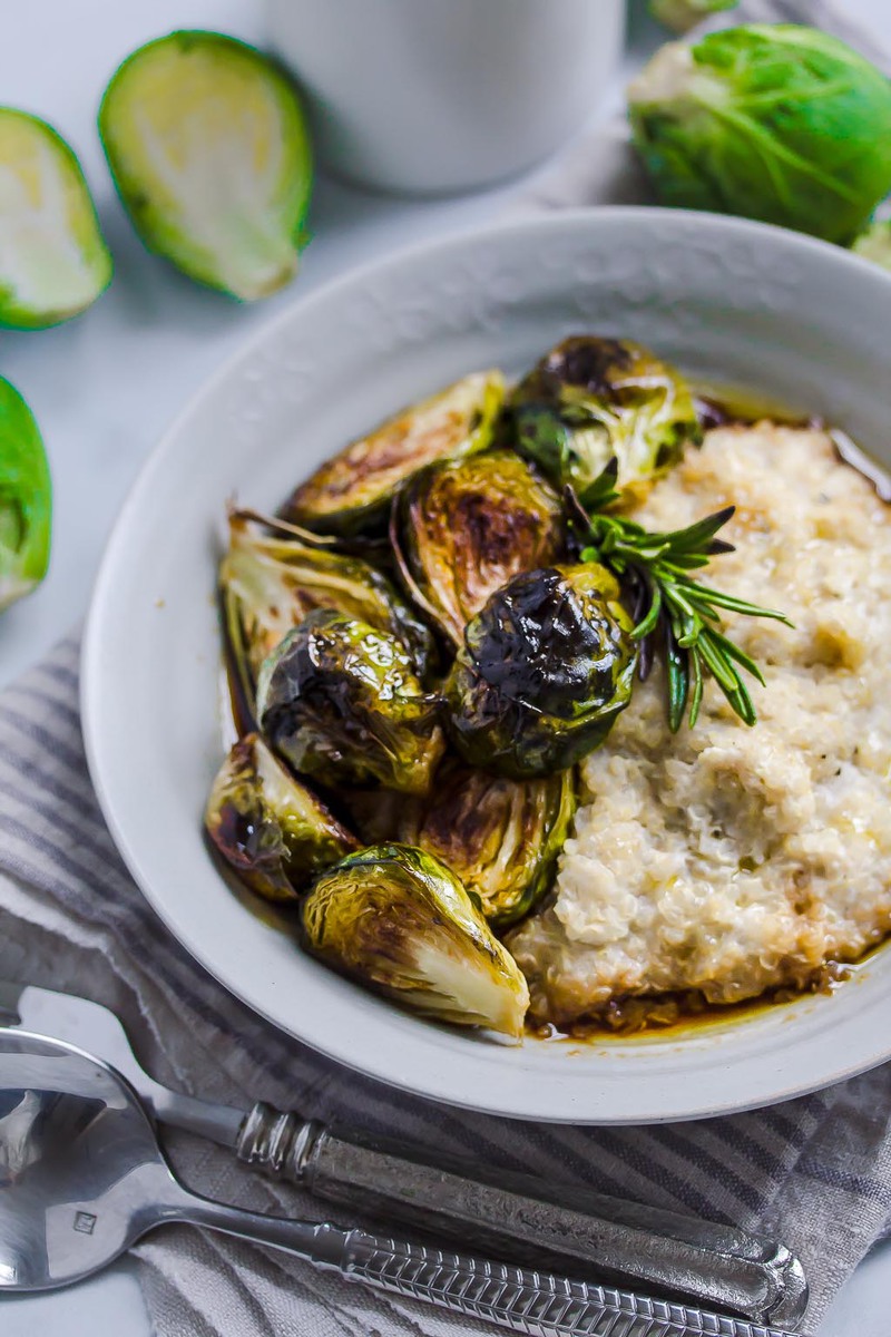 Maple Glazed Brussels Sprouts with Vegan Quinoa Risotto